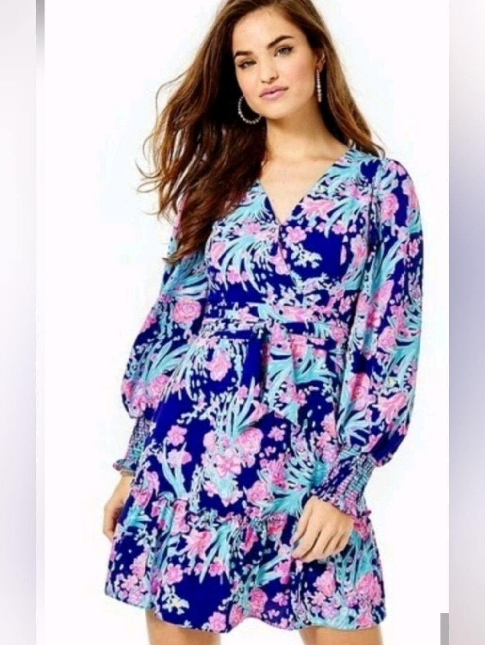 NWT Lilly Pulitzer Rosie Floral V-Neck Long Sleeve Mini Dress